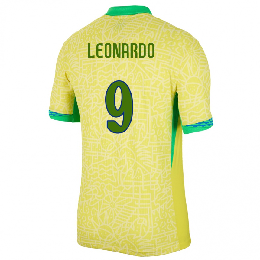 Niño Fútbol Camiseta Brasil Marcos Leonardo #9 Amarillo 1ª Equipación 24-26 Perú