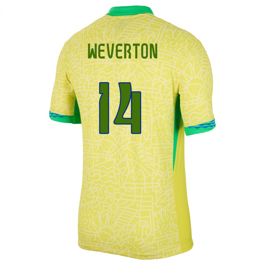 Niño Fútbol Camiseta Brasil Weverton #14 Amarillo 1ª Equipación 24-26 Perú