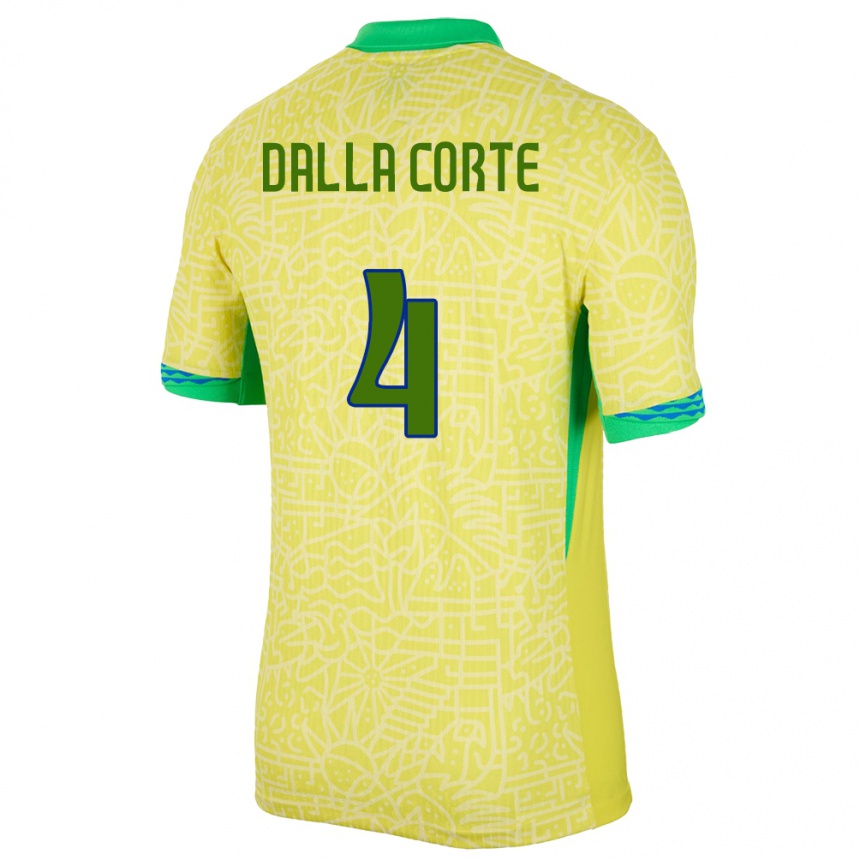 Niño Fútbol Camiseta Brasil Joao Dalla Corte #4 Amarillo 1ª Equipación 24-26 Perú