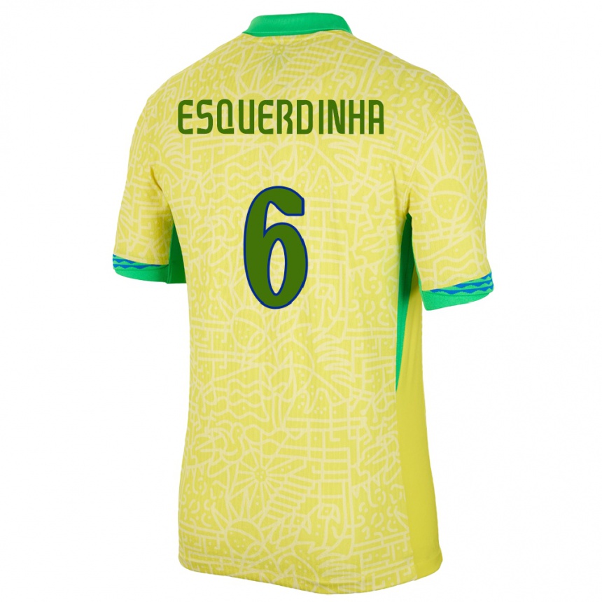 Niño Fútbol Camiseta Brasil Esquerdinha #6 Amarillo 1ª Equipación 24-26 Perú