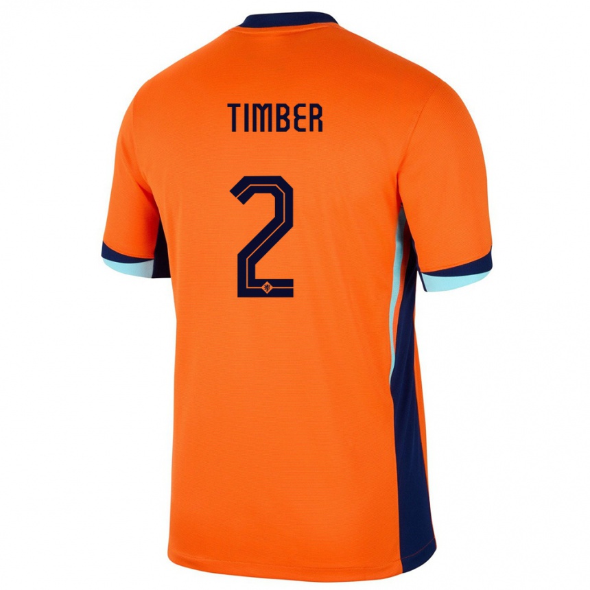 Niño Fútbol Camiseta Países Bajos Jurrien Timber #2 Naranja 1ª Equipación 24-26 Perú