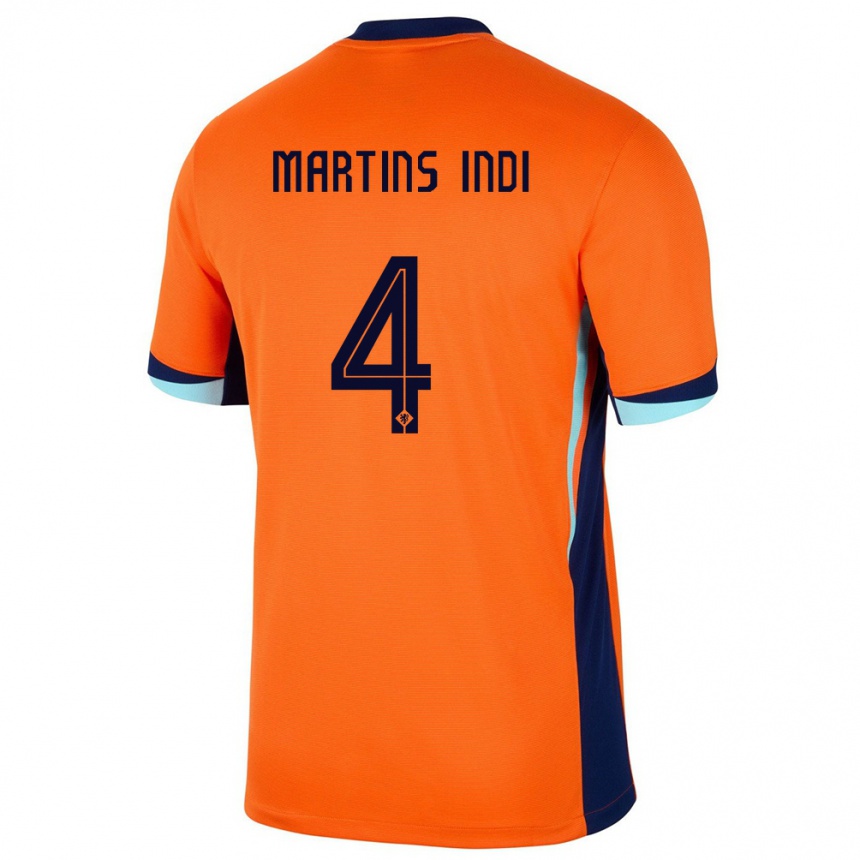 Niño Fútbol Camiseta Países Bajos Bruno Martins Indi #4 Naranja 1ª Equipación 24-26 Perú