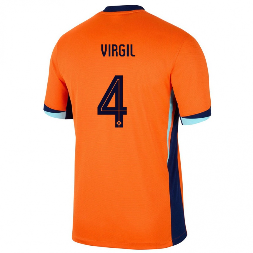 Niño Fútbol Camiseta Países Bajos Virgil Van Dijk #4 Naranja 1ª Equipación 24-26 Perú