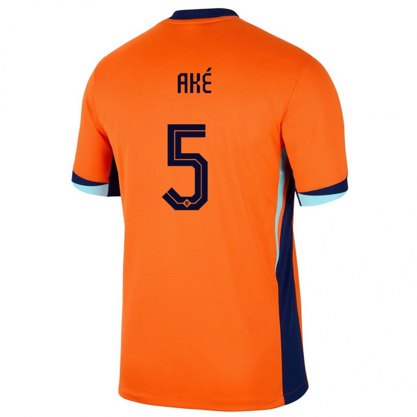 Niño Fútbol Camiseta Países Bajos Nathan Ake #5 Naranja 1ª Equipación 24-26 Perú