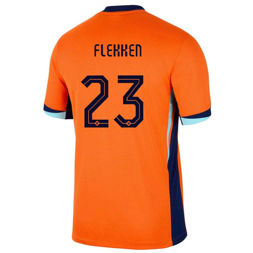 Niño Fútbol Camiseta Países Bajos Mark Flekken #23 Naranja 1ª Equipación 24-26 Perú