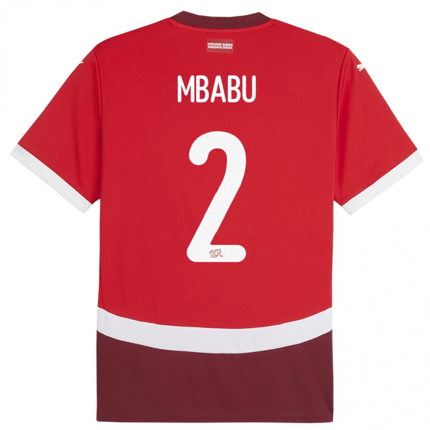 Niño Fútbol Camiseta Suiza Kevin Mbabu #2 Rojo 1ª Equipación 24-26 Perú