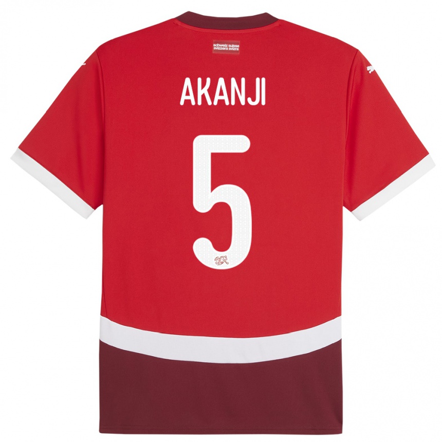 Niño Fútbol Camiseta Suiza Manuel Akanji #5 Rojo 1ª Equipación 24-26 Perú