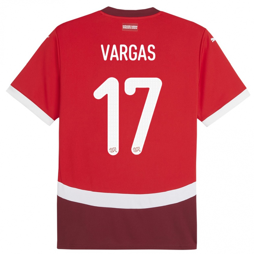 Niño Fútbol Camiseta Suiza Ruben Vargas #17 Rojo 1ª Equipación 24-26 Perú