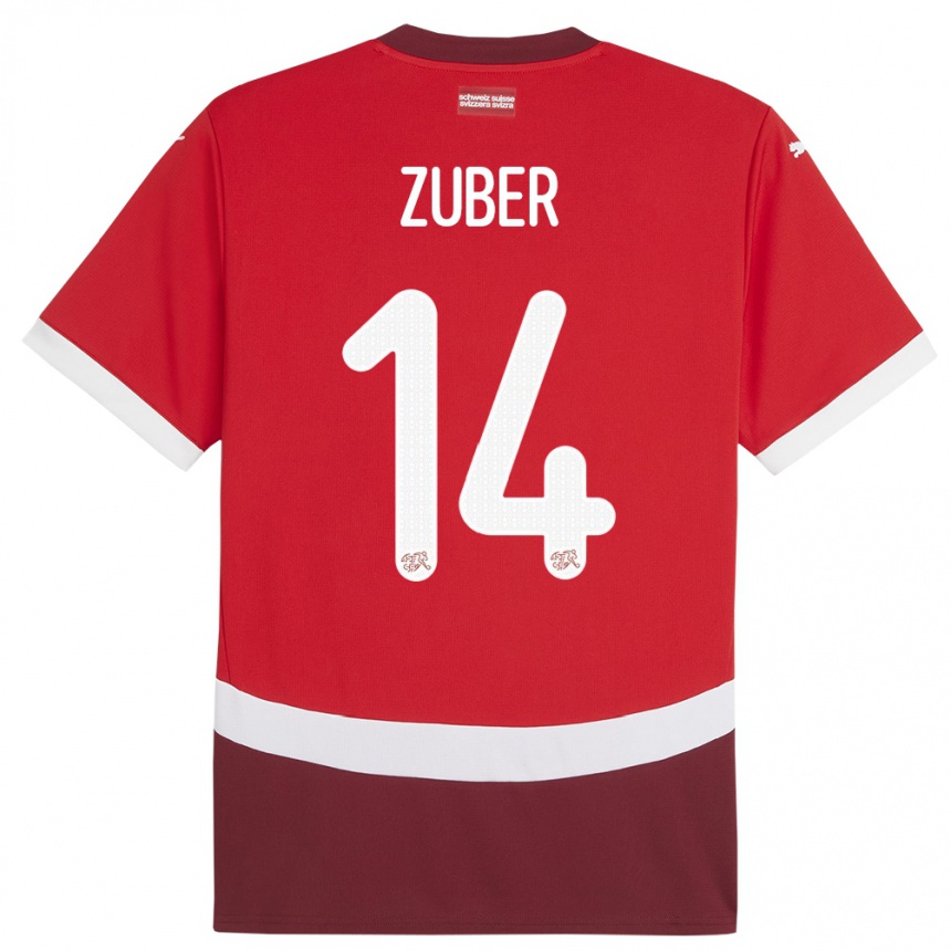 Niño Fútbol Camiseta Suiza Steven Zuber #14 Rojo 1ª Equipación 24-26 Perú