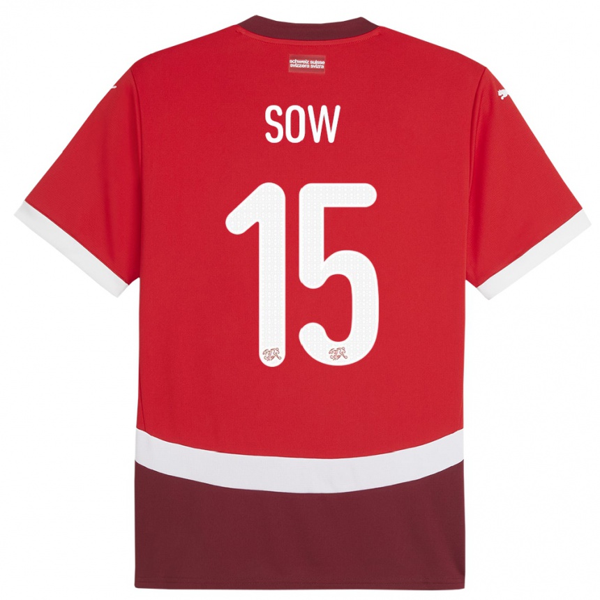 Niño Fútbol Camiseta Suiza Djibril Sow #15 Rojo 1ª Equipación 24-26 Perú