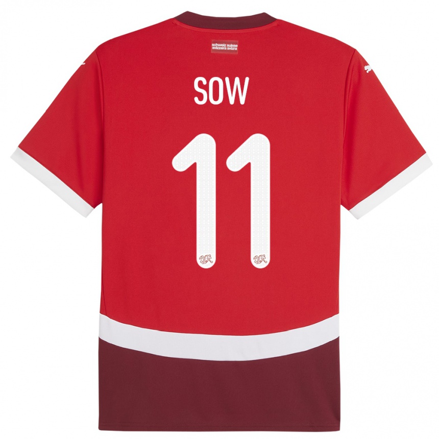 Niño Fútbol Camiseta Suiza Coumba Sow #11 Rojo 1ª Equipación 24-26 Perú