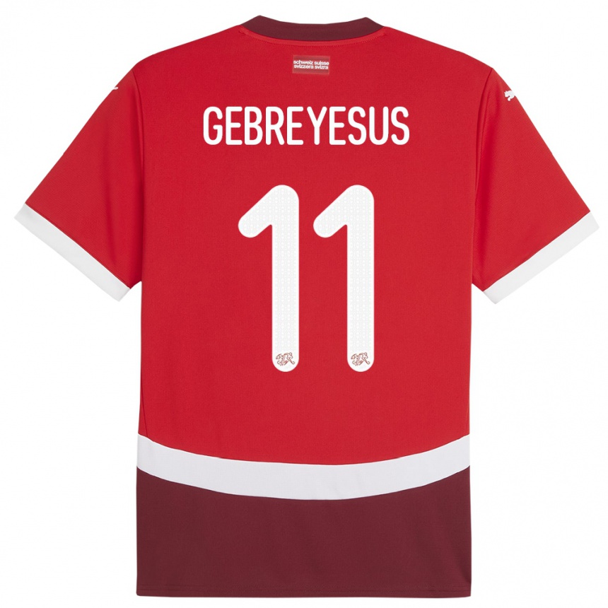 Niño Fútbol Camiseta Suiza Esey Gebreyesus #11 Rojo 1ª Equipación 24-26 Perú