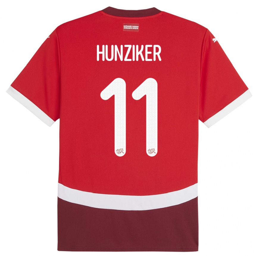 Niño Fútbol Camiseta Suiza Andrin Hunziker #11 Rojo 1ª Equipación 24-26 Perú