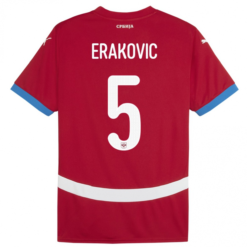 Niño Fútbol Camiseta Serbia Strahinja Erakovic #5 Rojo 1ª Equipación 24-26 Perú