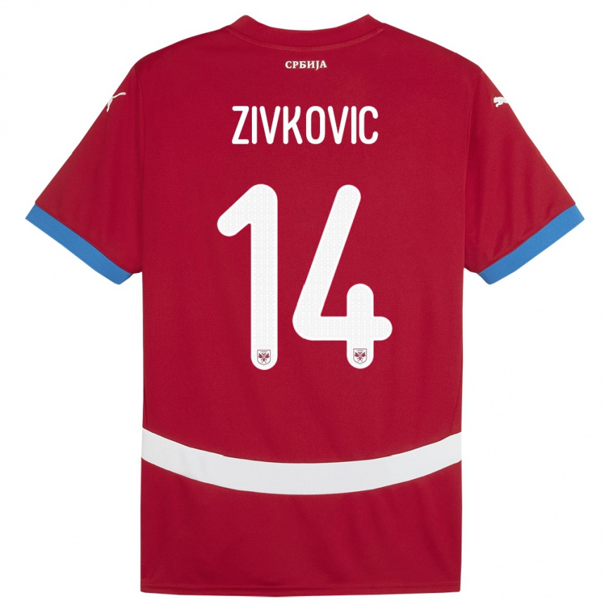 Niño Fútbol Camiseta Serbia Andrija Zivkovic #14 Rojo 1ª Equipación 24-26 Perú