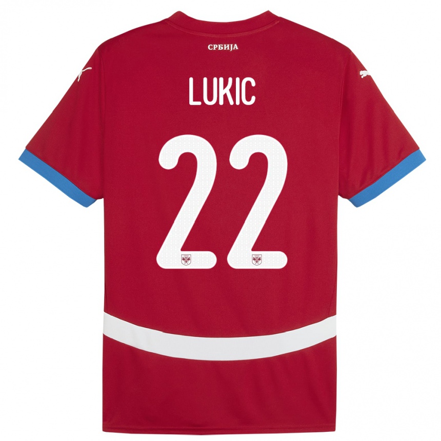 Niño Fútbol Camiseta Serbia Sasa Lukic #22 Rojo 1ª Equipación 24-26 Perú