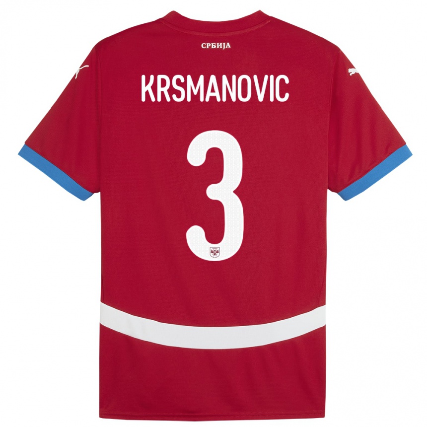 Niño Fútbol Camiseta Serbia Nemanja Krsmanovic #3 Rojo 1ª Equipación 24-26 Perú