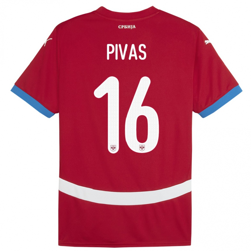 Niño Fútbol Camiseta Serbia Miodrag Pivas #16 Rojo 1ª Equipación 24-26 Perú