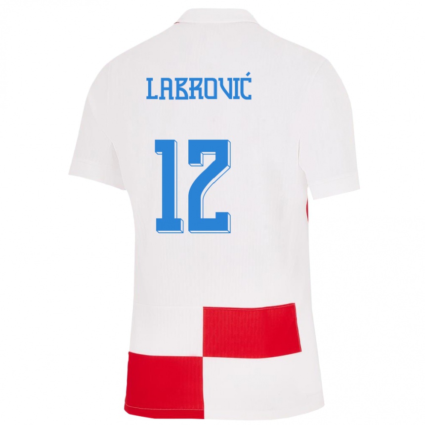 Niño Fútbol Camiseta Croacia Nediljko Labrovic #12 Blanco Rojo 1ª Equipación 24-26 Perú