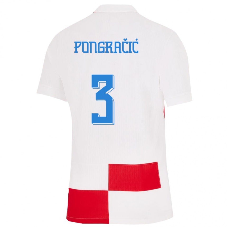 Niño Fútbol Camiseta Croacia Marin Pongracic #3 Blanco Rojo 1ª Equipación 24-26 Perú