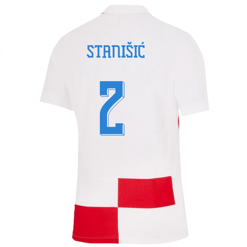 Niño Fútbol Camiseta Croacia Josip Stanisic #2 Blanco Rojo 1ª Equipación 24-26 Perú