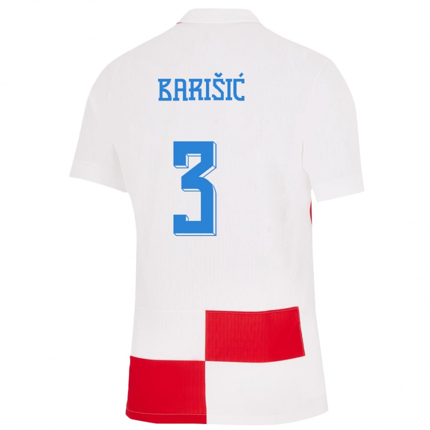 Niño Fútbol Camiseta Croacia Borna Barisic #3 Blanco Rojo 1ª Equipación 24-26 Perú