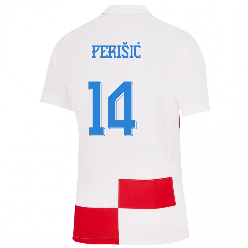 Niño Fútbol Camiseta Croacia Ivan Perisic #14 Blanco Rojo 1ª Equipación 24-26 Perú