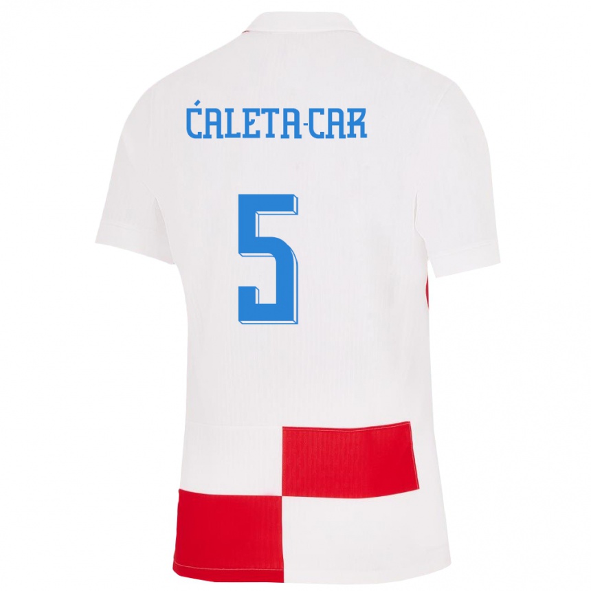 Niño Fútbol Camiseta Croacia Duje Caleta Car #5 Blanco Rojo 1ª Equipación 24-26 Perú