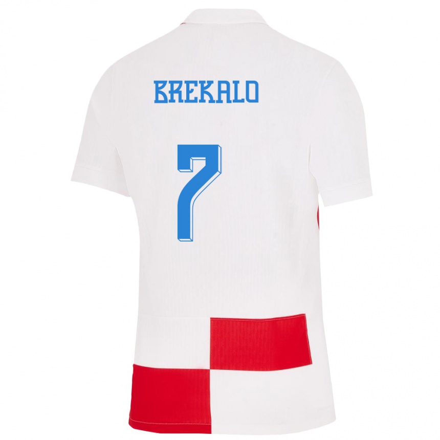 Niño Fútbol Camiseta Croacia Josip Brekalo #7 Blanco Rojo 1ª Equipación 24-26 Perú