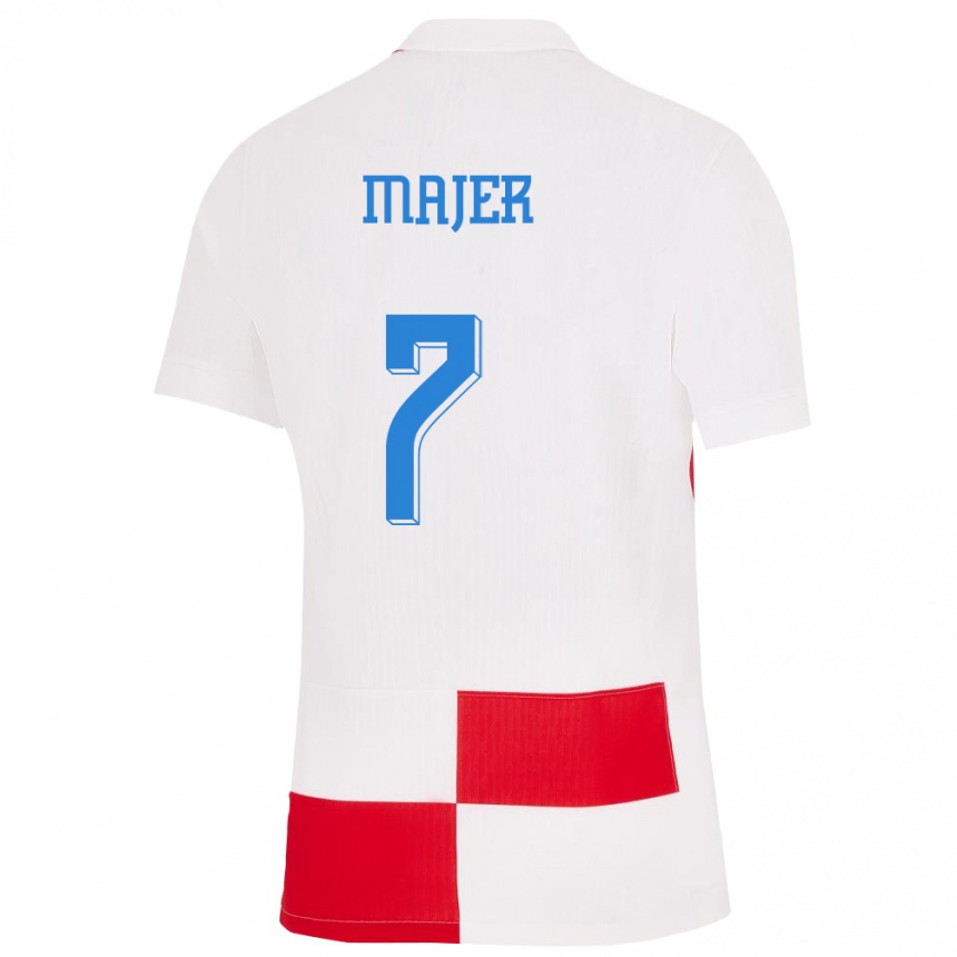 Niño Fútbol Camiseta Croacia Lovro Majer #7 Blanco Rojo 1ª Equipación 24-26 Perú