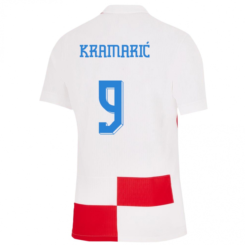 Niño Fútbol Camiseta Croacia Andrej Kramaric #9 Blanco Rojo 1ª Equipación 24-26 Perú