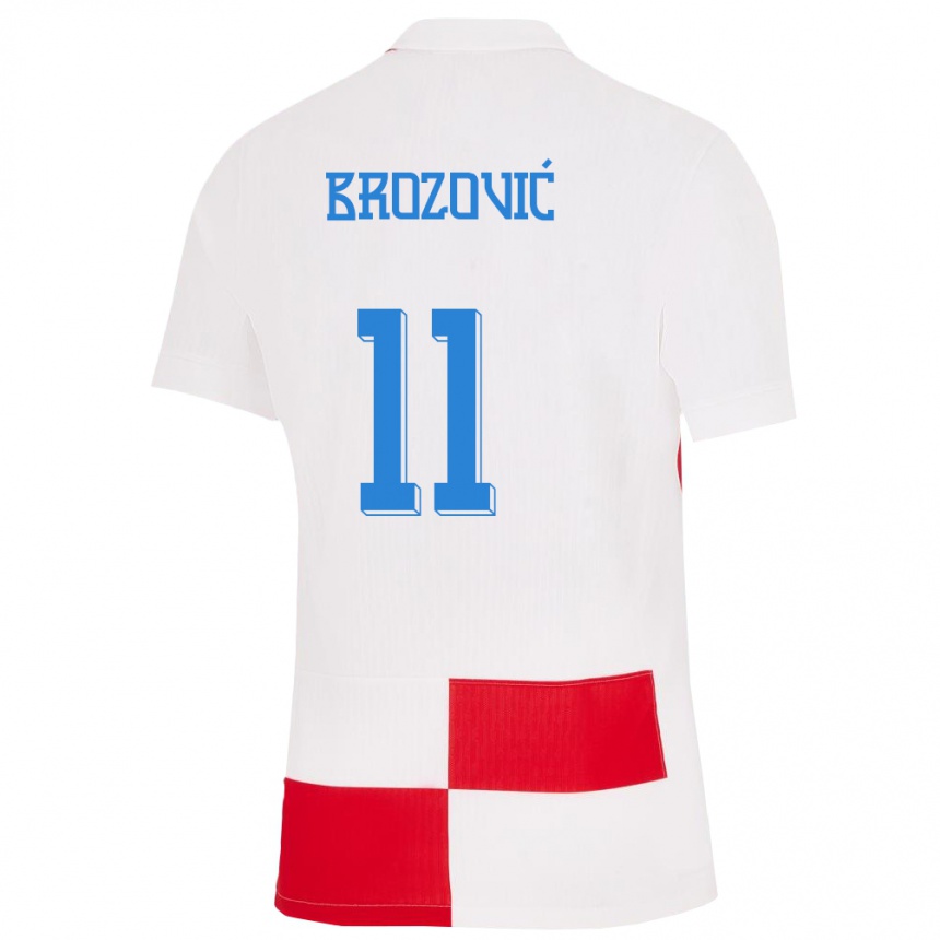 Niño Fútbol Camiseta Croacia Marcelo Brozovic #11 Blanco Rojo 1ª Equipación 24-26 Perú