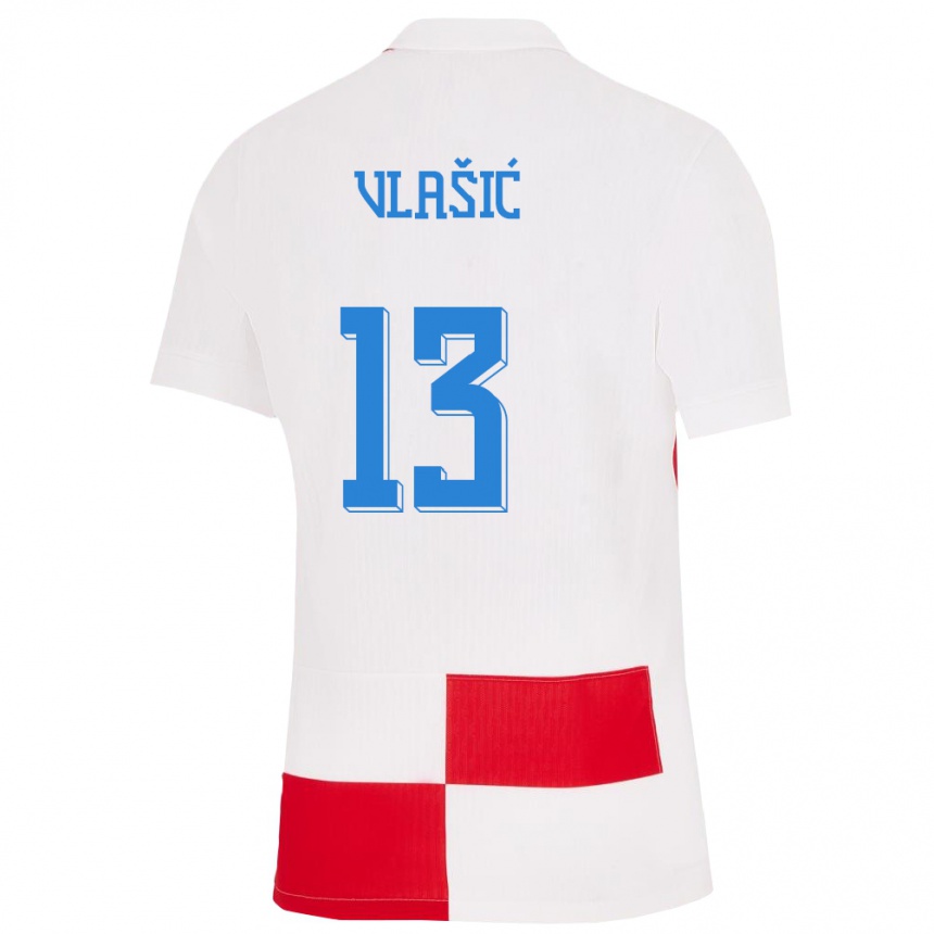 Niño Fútbol Camiseta Croacia Nikola Vlasic #13 Blanco Rojo 1ª Equipación 24-26 Perú