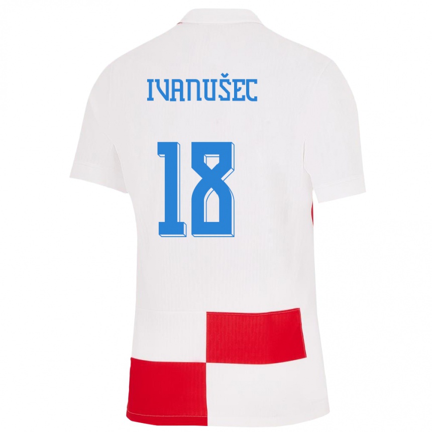 Niño Fútbol Camiseta Croacia Luka Ivanusec #18 Blanco Rojo 1ª Equipación 24-26 Perú