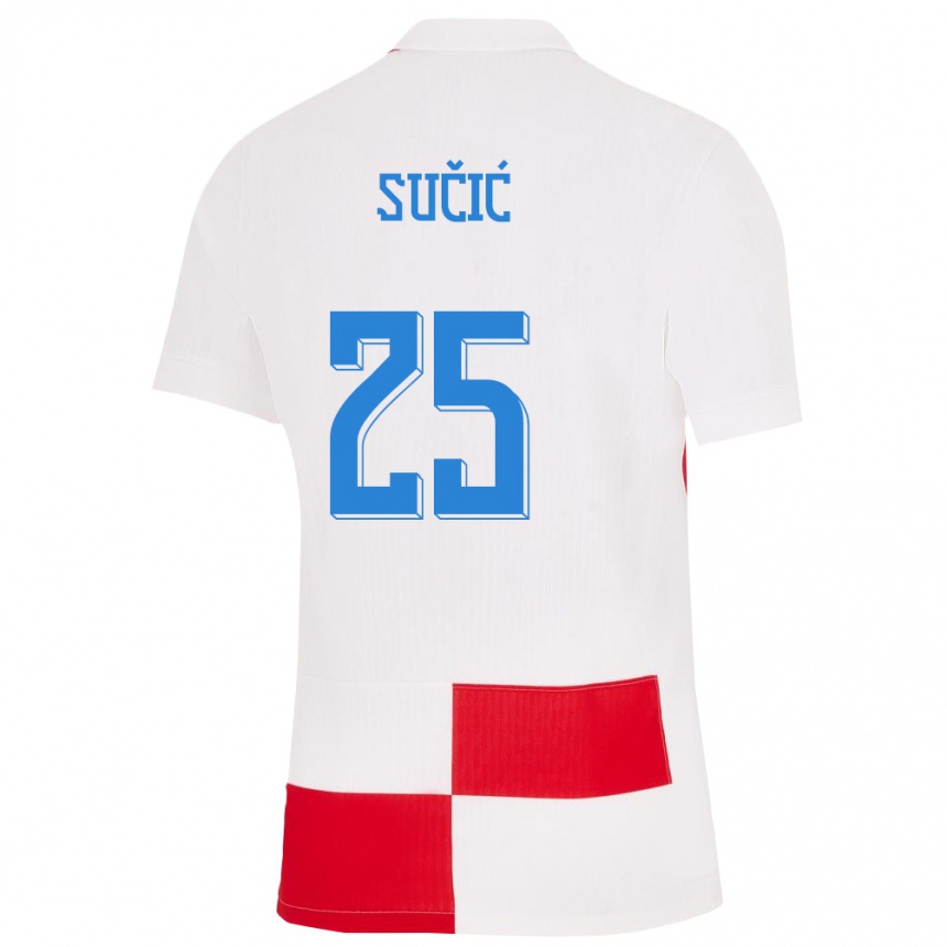 Niño Fútbol Camiseta Croacia Luka Sucic #25 Blanco Rojo 1ª Equipación 24-26 Perú