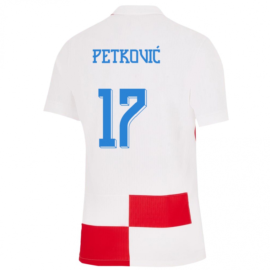 Niño Fútbol Camiseta Croacia Bruno Petkovic #17 Blanco Rojo 1ª Equipación 24-26 Perú