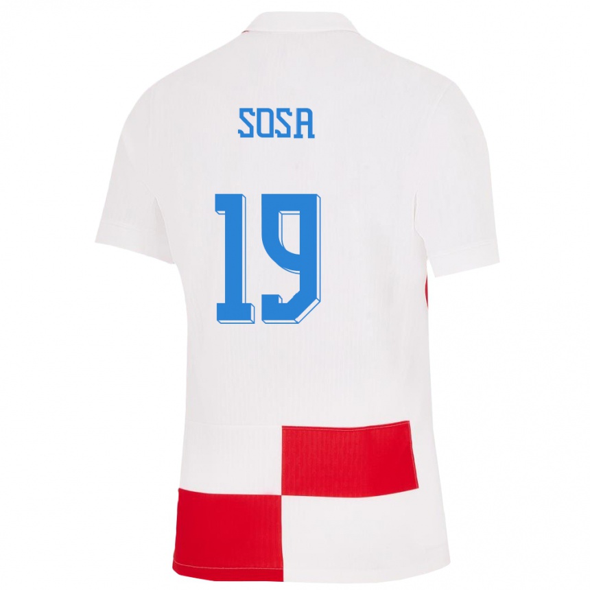 Niño Fútbol Camiseta Croacia Borna Sosa #19 Blanco Rojo 1ª Equipación 24-26 Perú