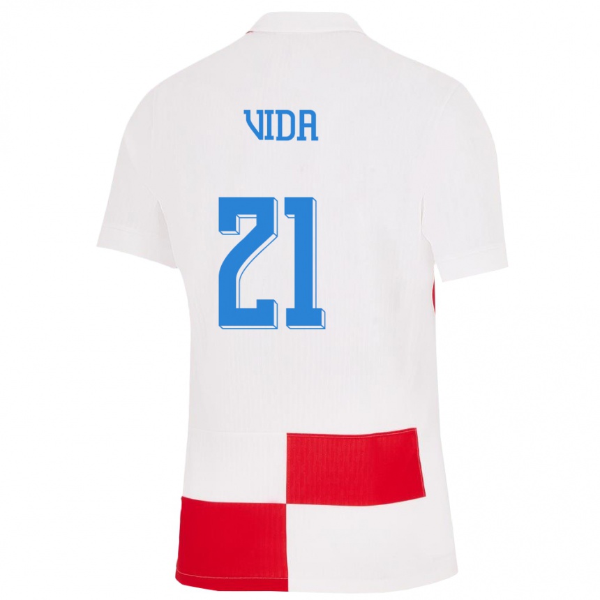 Niño Fútbol Camiseta Croacia Domagoj Vida #21 Blanco Rojo 1ª Equipación 24-26 Perú