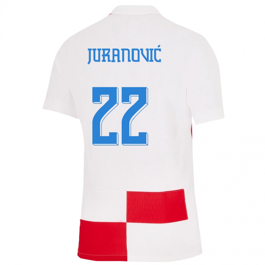 Niño Fútbol Camiseta Croacia Josip Juranovic #22 Blanco Rojo 1ª Equipación 24-26 Perú