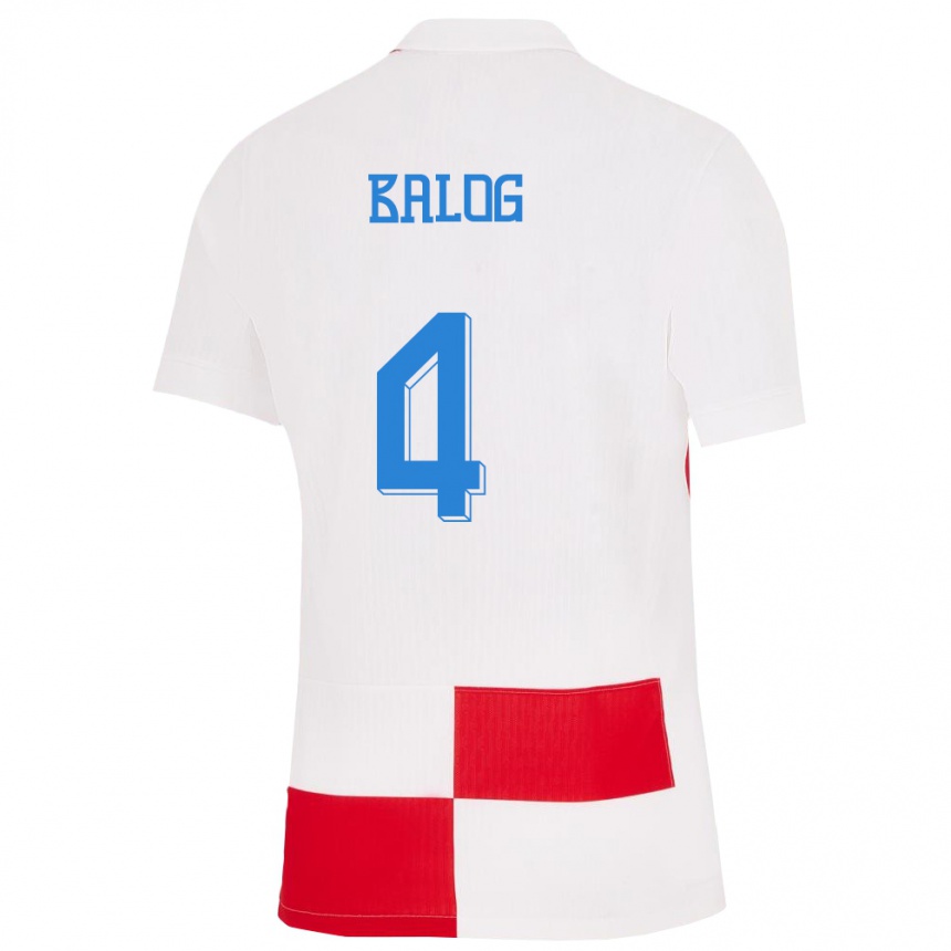 Niño Fútbol Camiseta Croacia Leonarda Balog #4 Blanco Rojo 1ª Equipación 24-26 Perú