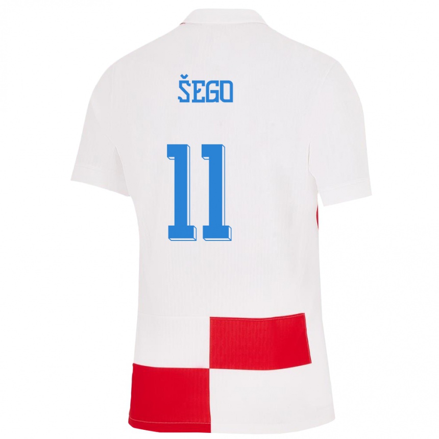 Niño Fútbol Camiseta Croacia Michele Sego #11 Blanco Rojo 1ª Equipación 24-26 Perú