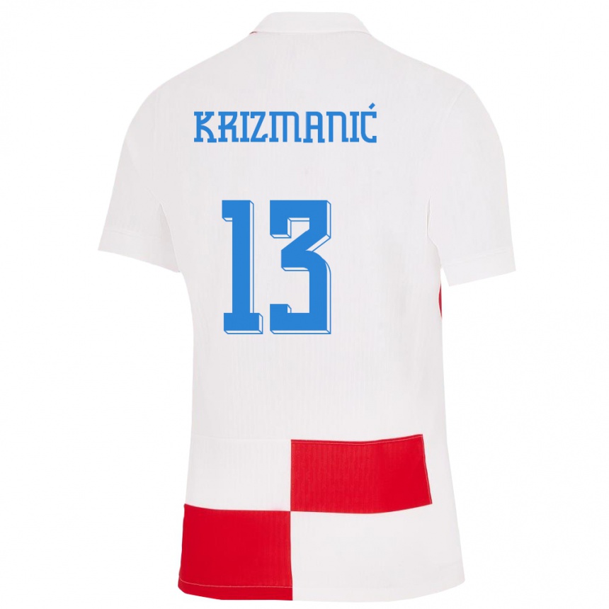 Niño Fútbol Camiseta Croacia Kresimir Krizmanic #13 Blanco Rojo 1ª Equipación 24-26 Perú