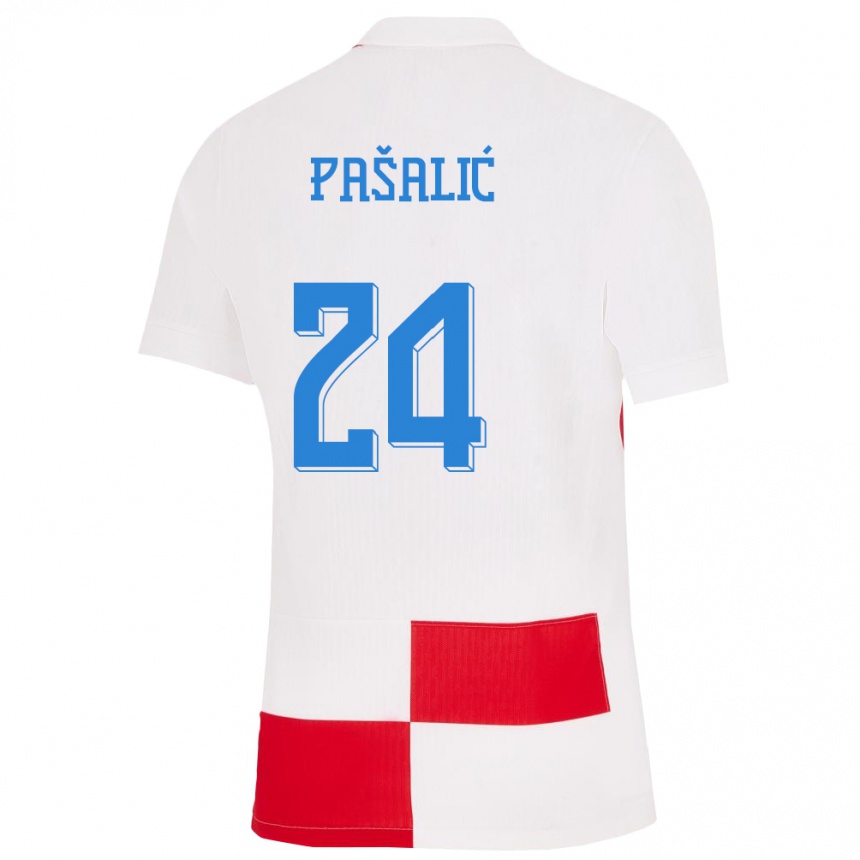 Niño Fútbol Camiseta Croacia Marco Pasalic #24 Blanco Rojo 1ª Equipación 24-26 Perú