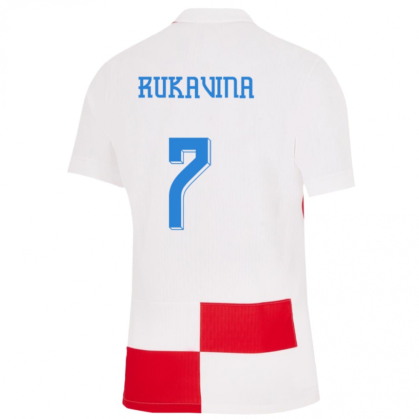 Niño Fútbol Camiseta Croacia Gabriel Rukavina #7 Blanco Rojo 1ª Equipación 24-26 Perú