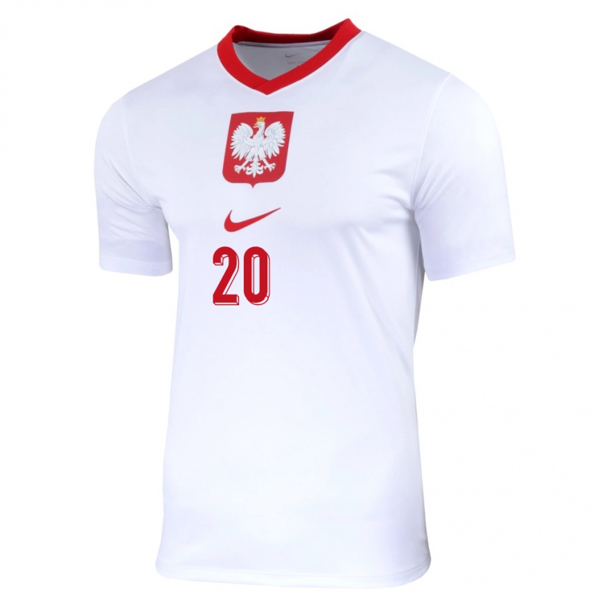 Niño Fútbol Camiseta Polonia Kacper Duda #20 Blanco 1ª Equipación 24-26 Perú