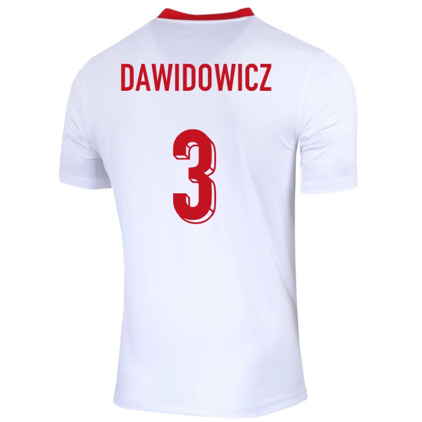 Niño Fútbol Camiseta Polonia Pawel Dawidowicz #3 Blanco 1ª Equipación 24-26 Perú