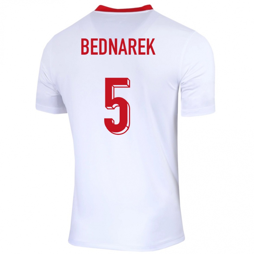 Niño Fútbol Camiseta Polonia Jan Bednarek #5 Blanco 1ª Equipación 24-26 Perú