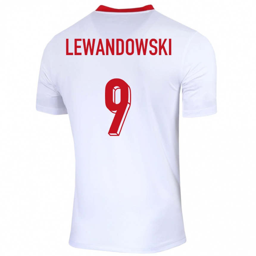 Niño Fútbol Camiseta Polonia Robert Lewandowski #9 Blanco 1ª Equipación 24-26 Perú