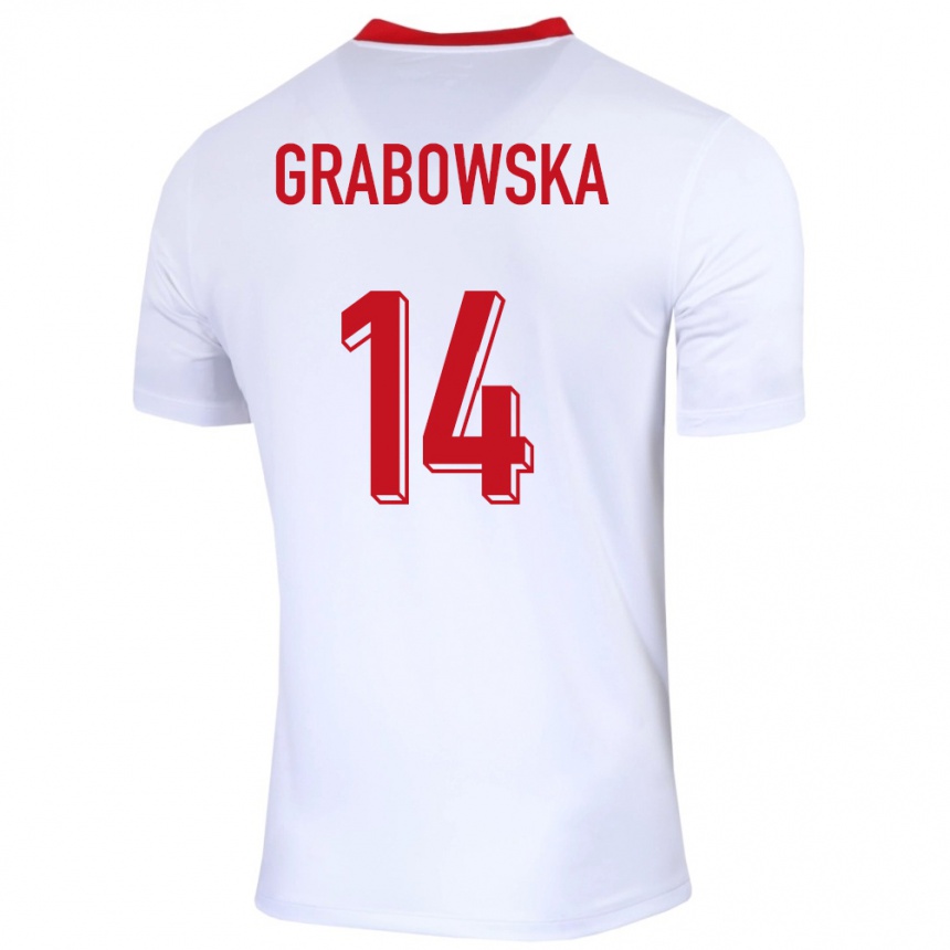 Niño Fútbol Camiseta Polonia Dominika Grabowska #14 Blanco 1ª Equipación 24-26 Perú