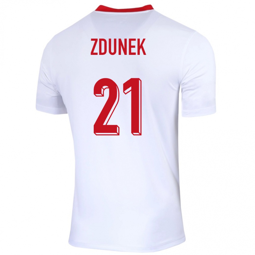 Niño Fútbol Camiseta Polonia Emilia Zdunek #21 Blanco 1ª Equipación 24-26 Perú